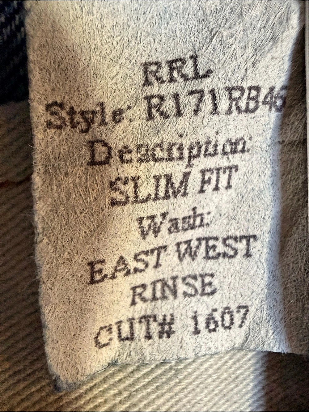 RRL Double RL Slim Fit East West Rinse Slim Fit Denim Jeans Blue Waist 33 x 32